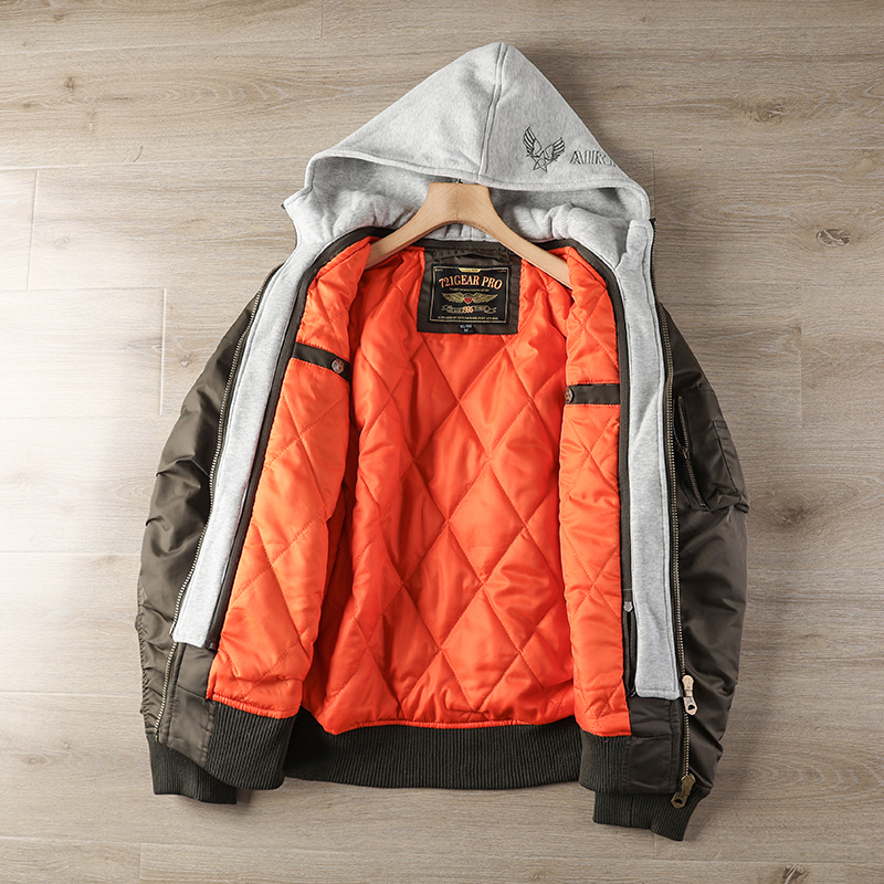 出口单!复古MA1!绗棉内里!秋冬新款男士连帽飞行员棉服夹克潮 - 图1