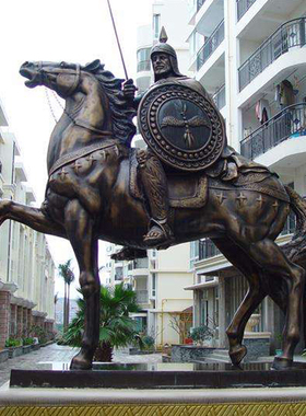 大型铸铜骑马人物雕塑定制公园景区广场古代将军马景观玻璃钢摆件