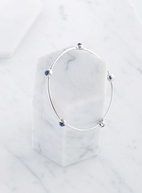 简约紫晶石榴石开口S925纯银手镯女复古蓝纹石手环送闺蜜母亲礼物