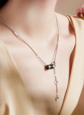 韩版黑色小蛮腰情侣款项链男女一对S925纯银锁骨链抖音同款不掉色