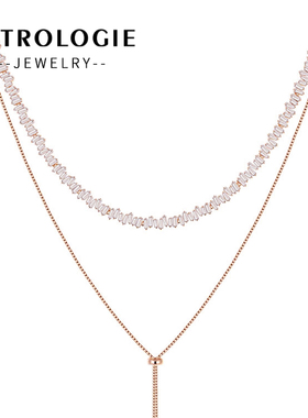 晚礼服颈链满钻叠戴项链女S925纯银锁骨链原创小众设计高级感饰品