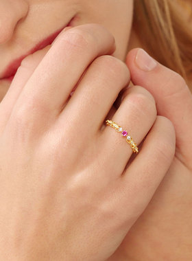 双层红宝石戒指女925小众设计