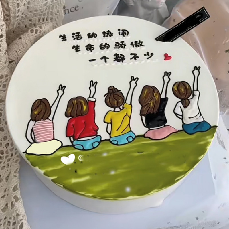小红书手绘搞怪闺蜜姐妹花聚会生日蛋糕装饰巧克力转印纸烘焙用纸