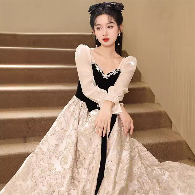 长袖晚礼服女童2025新款宴会奢华感气质长款中学生艺考年会连衣裙,淘宝优惠券,粉丝福利购,淘宝优惠卷