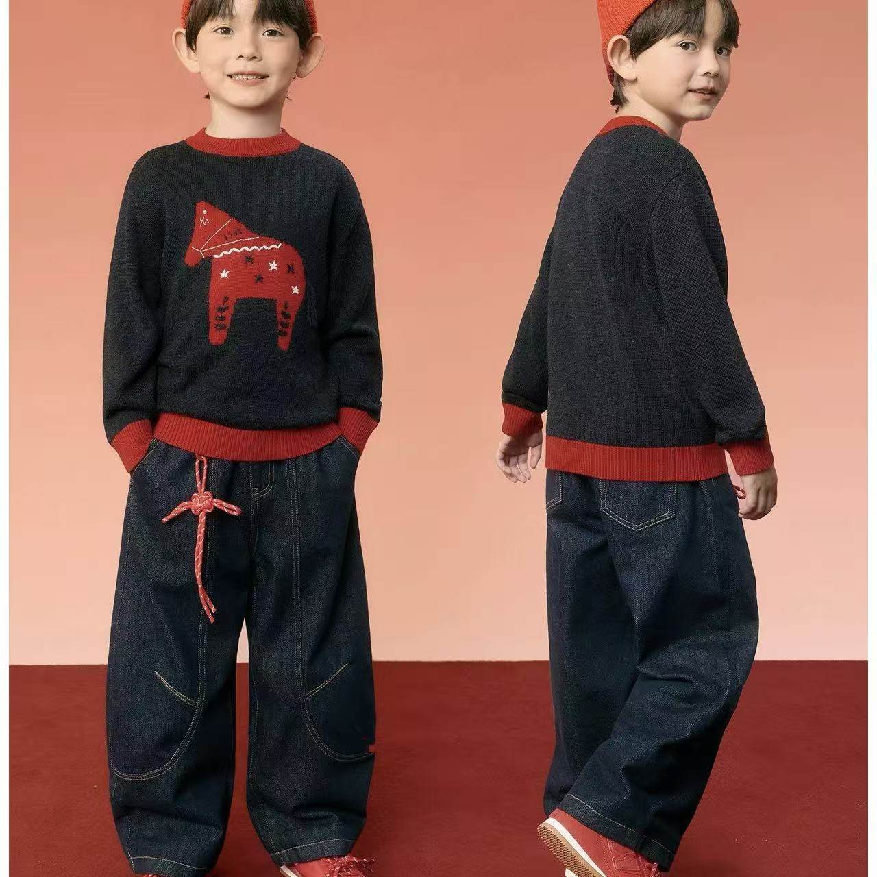 MINIKIDS童装男童牛仔裤2025冬季加绒保暖儿童香蕉裤子宽松长裤,淘宝优惠券,粉丝福利购,淘宝优惠卷