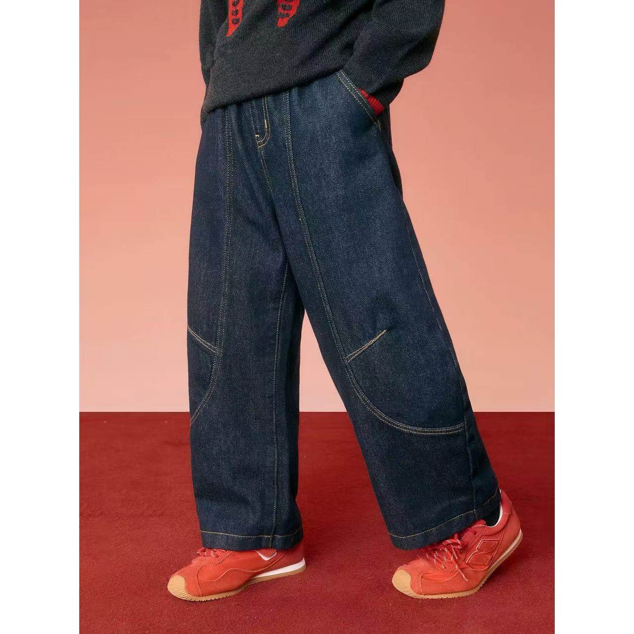 MINIKIDS童装男童牛仔裤2025冬季加绒保暖儿童香蕉裤子宽松长裤,淘宝优惠券,粉丝福利购,淘宝优惠卷