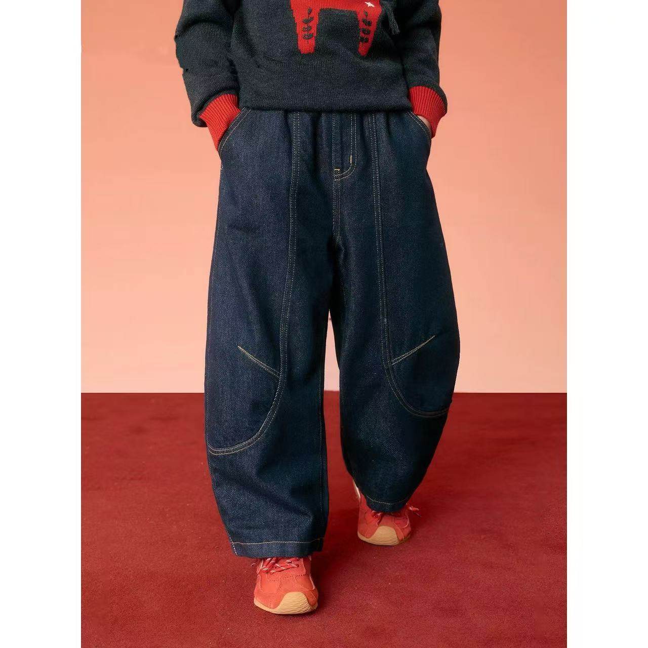 MINIKIDS童装男童牛仔裤2025冬季加绒保暖儿童香蕉裤子宽松长裤,淘宝优惠券,粉丝福利购,淘宝优惠卷