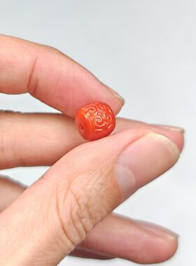 天然南红玛瑙回纹老型雕刻桶珠单珠对珠满肉手串diy配饰件散珠子