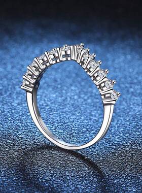 PT950铂金戒指女满钻D色莫桑石精工韩版v型排戒尾戒78分莫桑钻戒