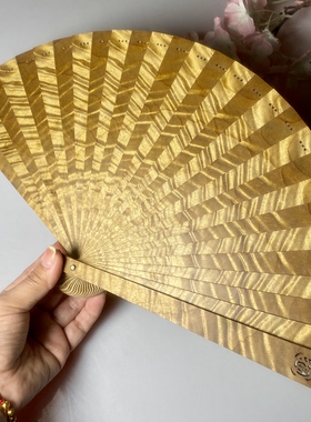 正宗金丝楠木苏扇实木小叶3d折扇随身携带美人扇复古木扇子工艺扇