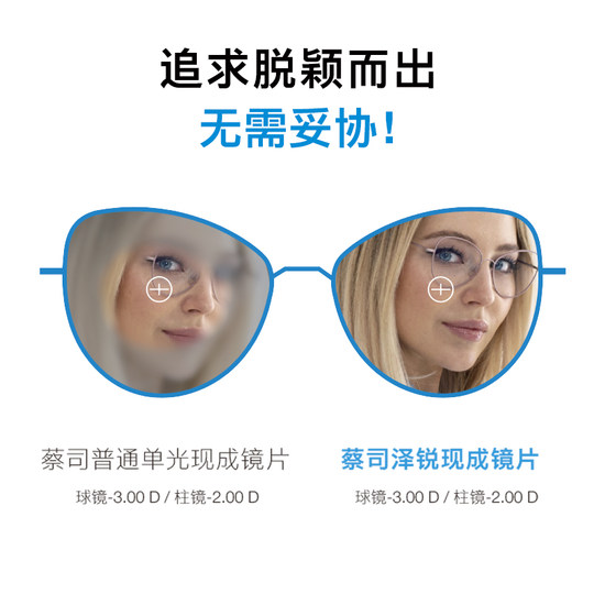 ZEISS/蔡司镜片 泽锐钻立方铂金膜眼镜片 自由环面 配近视树脂2片
