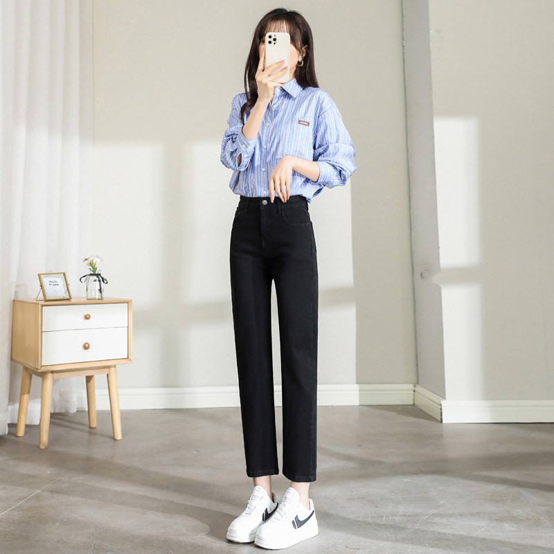 高腰直筒春秋2022新款宽松牛仔裤 记忆花园牛仔裤