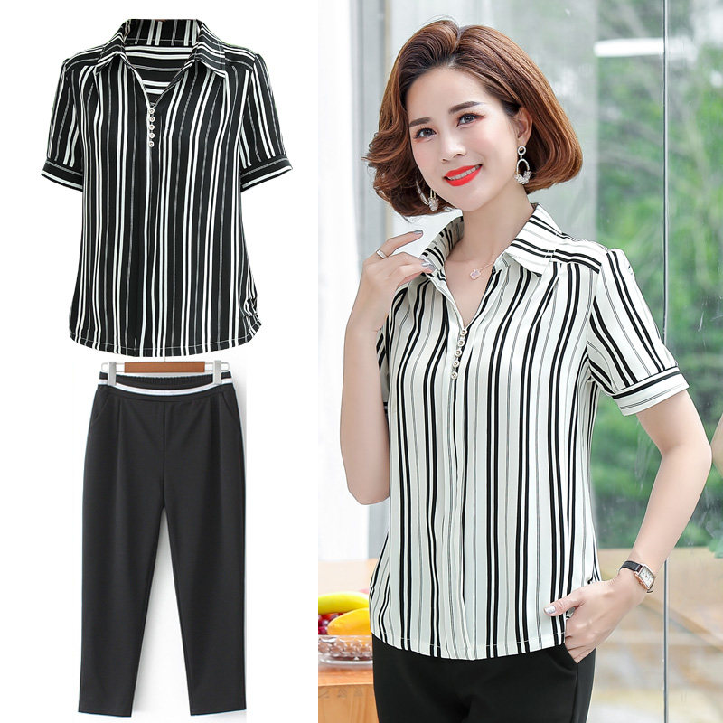 妈妈夏装套装短袖t恤洋气新款衬衫 韵姿萱中老年女装