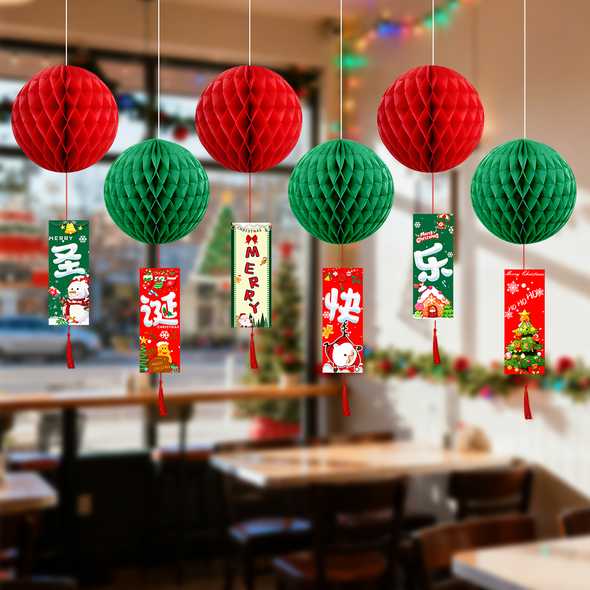 圣诞节圣诞树帽子氛围装饰商场店铺餐厅气球吊卡挂饰装扮场景布置 - 图0