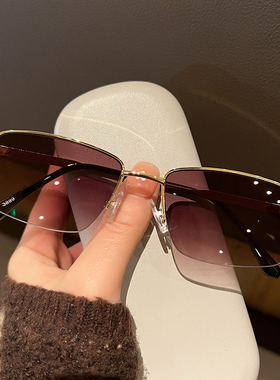 防紫外线方形复古男半框窄边墨镜