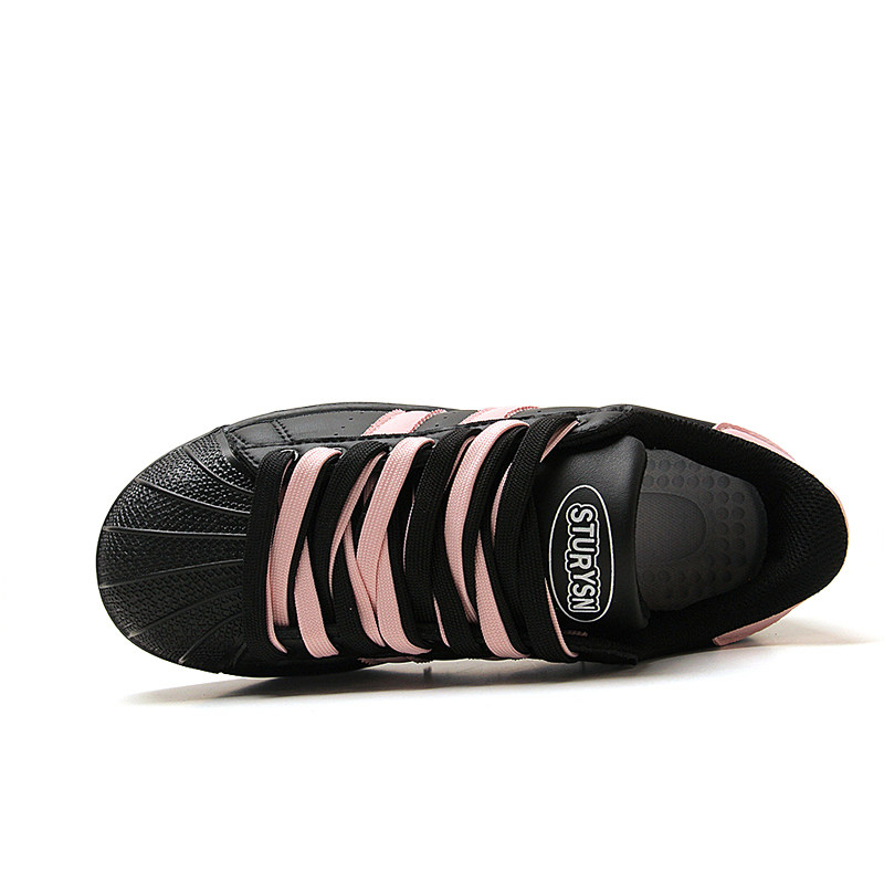 STURYSN 黑粉色贝壳头厚底板鞋女ins学生百搭休闲面包鞋2025新款,淘宝优惠券,粉丝福利购,淘宝优惠卷
