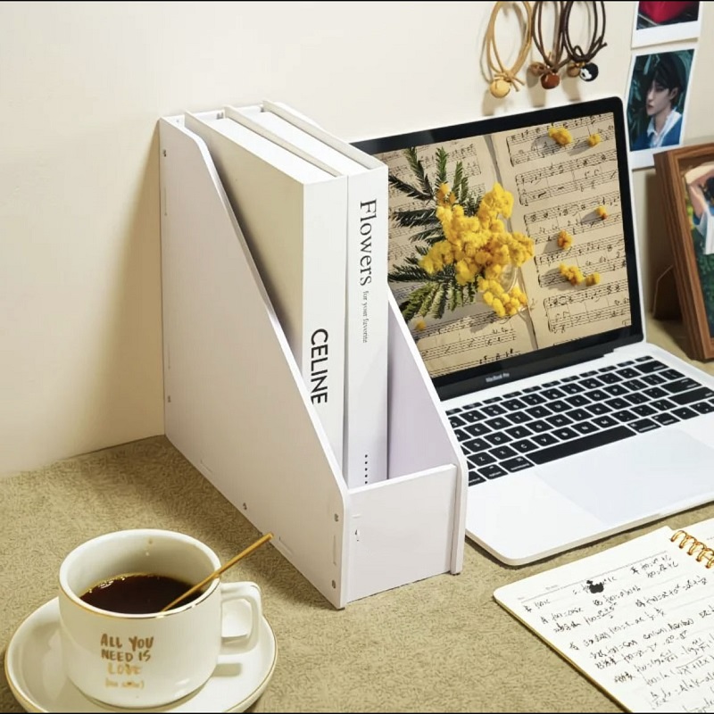 简约白色桌面书立收纳盒学生书桌整理神器书立架书本收纳盒 - 图0