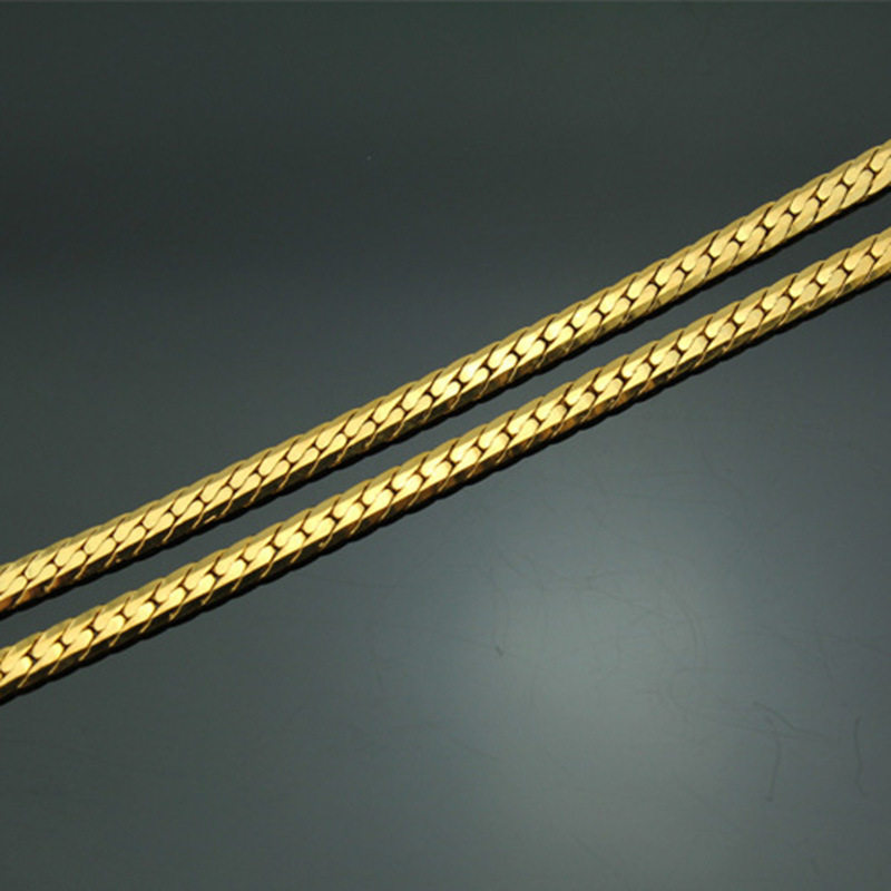 镀24k金光面4mm男生链条扁项链 豆豆龙饰品项链