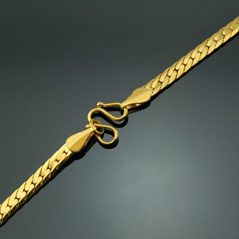 镀24k金光面4mm男生链条扁项链 豆豆龙饰品项链