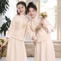 Chinese bridesmaids to serve winter 2023 new wedding Chinese wind gust thickened bridesmaid group sisters skirt annual dress