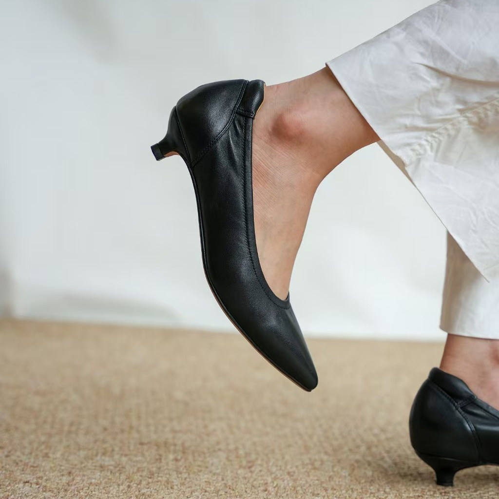 壹家shoes301502超软小羊皮单鞋猫跟3公分绝美不累脚小跟女高跟鞋