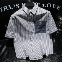 LORKDEEM Classic Striped Tooling Pocket Shirt Retro Trend Design Sensation Ruffin Handsome Summer 50% Sleeve Shirt