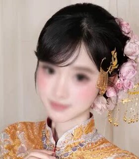 新中式新娘金粉订婚盘发头饰玫瑰