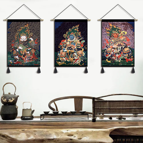 中式复古四大天王挂毯门神挂画客厅大堂装饰画吧台民宿挂布中国风 - 图1
