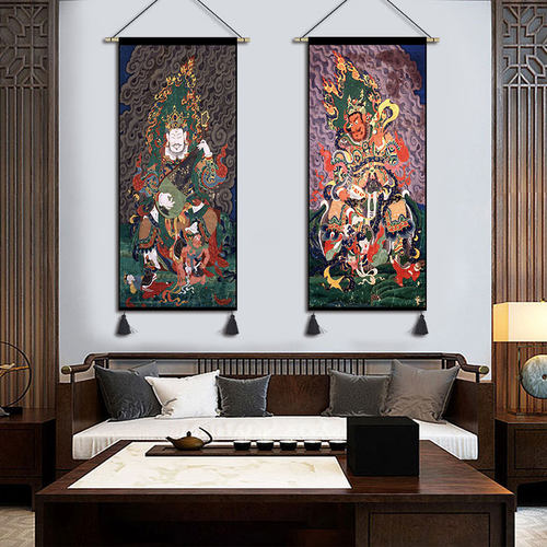 中式复古四大天王挂毯门神挂画客厅大堂装饰画吧台民宿挂布中国风 - 图2