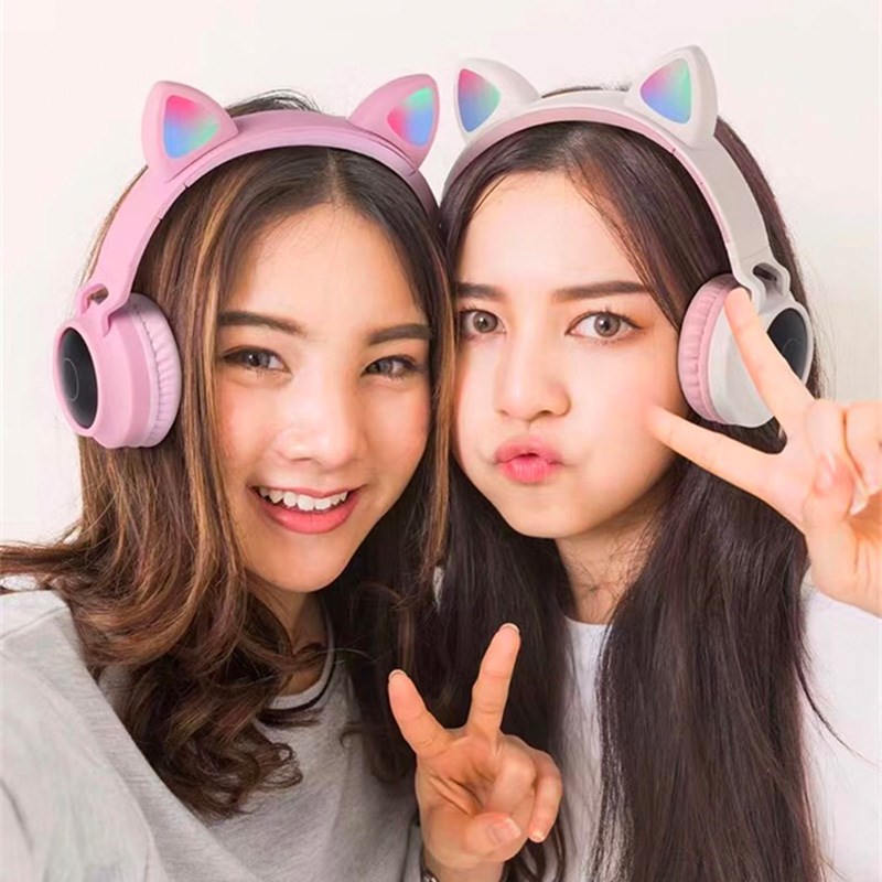 LED Cat Ear Noise Cancelling Headphones Bluetooth5.0 Headset - 图0