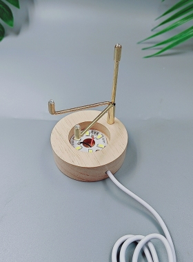 新款创意圆形实木矿石支架小夜灯