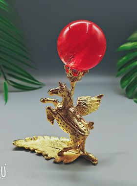 合金独角兽水晶球座可翻盖底座