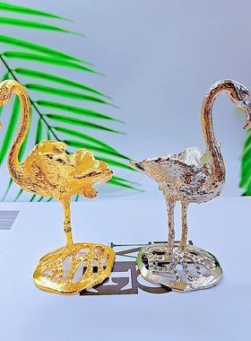 新款合金火烈鸟水晶球底座支架摆件创意金属水晶石工艺品置物架