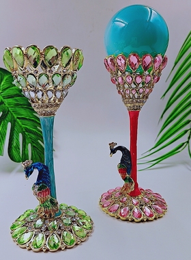 新款锌合金孔雀水晶球底座