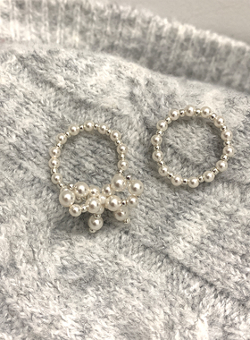 2025新款珍珠蝴蝶结珍珠戒指指环 时尚甜美仙气施家珠子编织手