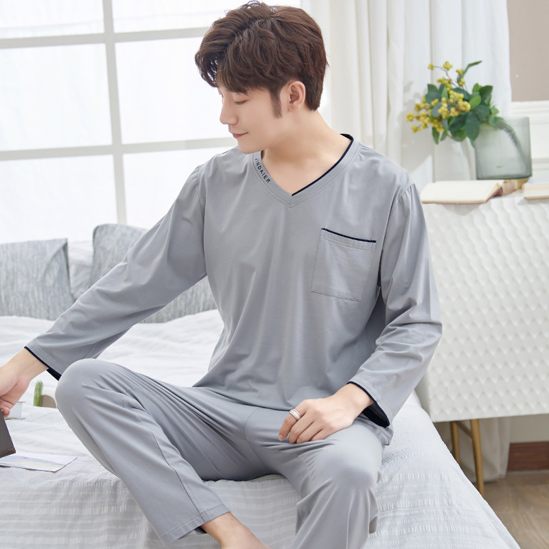 长袖莫代尔薄款男士棉绸青年睡衣 邦朵睡衣/家居服套装