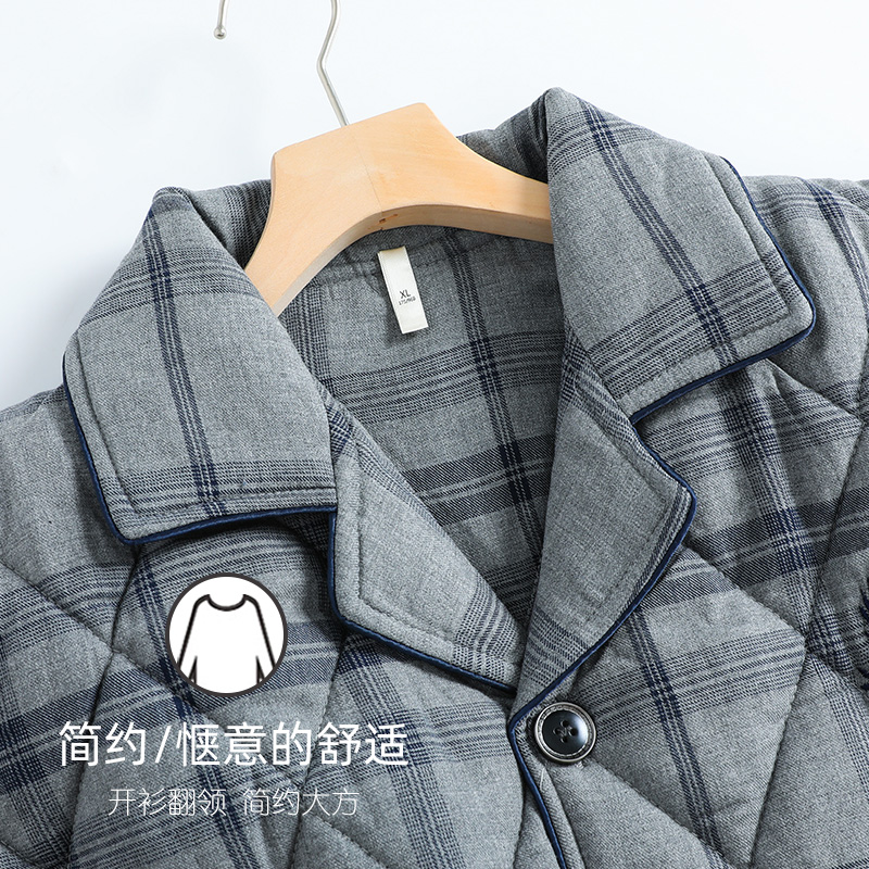 男士冬季纯棉夹棉三层加棉梭织睡衣 邦朵睡衣/家居服套装