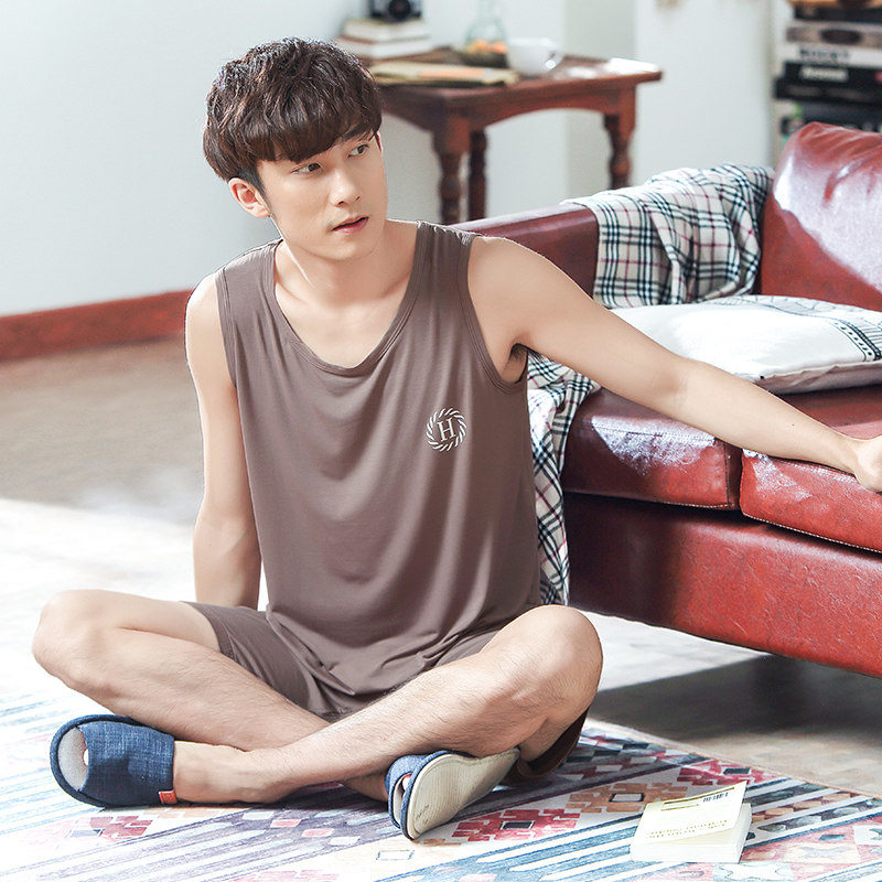 男士夏季莫代尔棉绸无袖短裤睡衣 邦朵睡衣/家居服套装