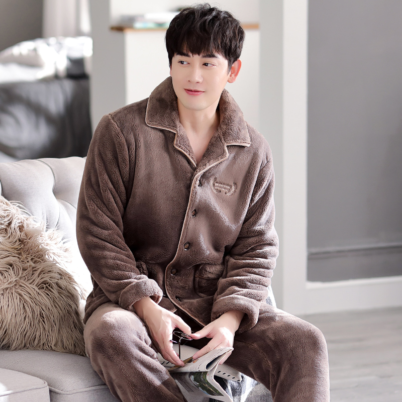 冬季加绒男士秋冬款珊瑚绒睡衣 邦朵睡衣/家居服套装