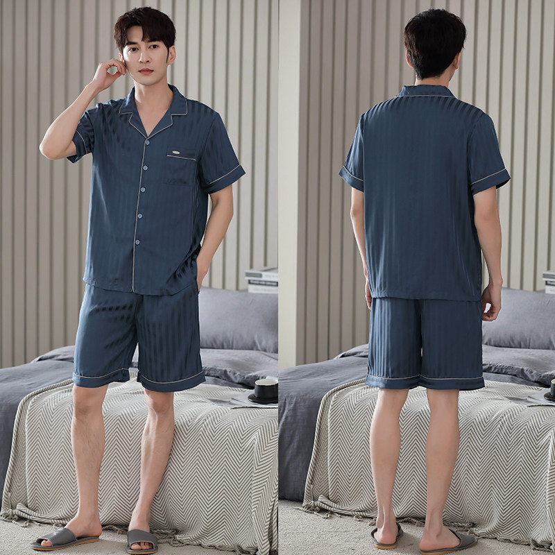 夏季冰丝短袖短裤男士仿真丝绸睡衣 邦朵睡衣/家居服套装