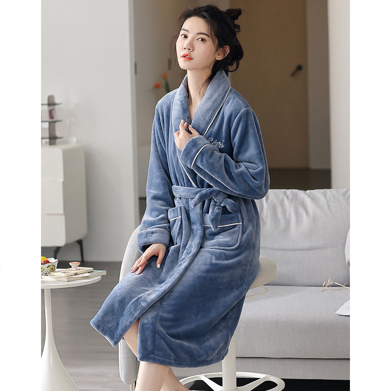 冬季珊瑚绒加绒2021年新款长款睡袍 邦朵睡袍/浴袍