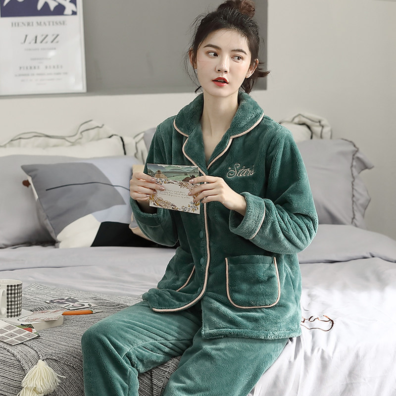 珊瑚绒加绒保暖冬款韩版冬天睡衣 邦朵睡衣/家居服套装