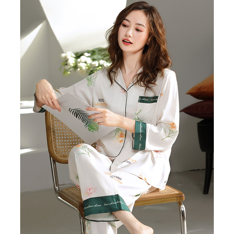 春秋款冰丝长袖韩版仿真丝绸睡衣 邦朵睡衣/家居服套装