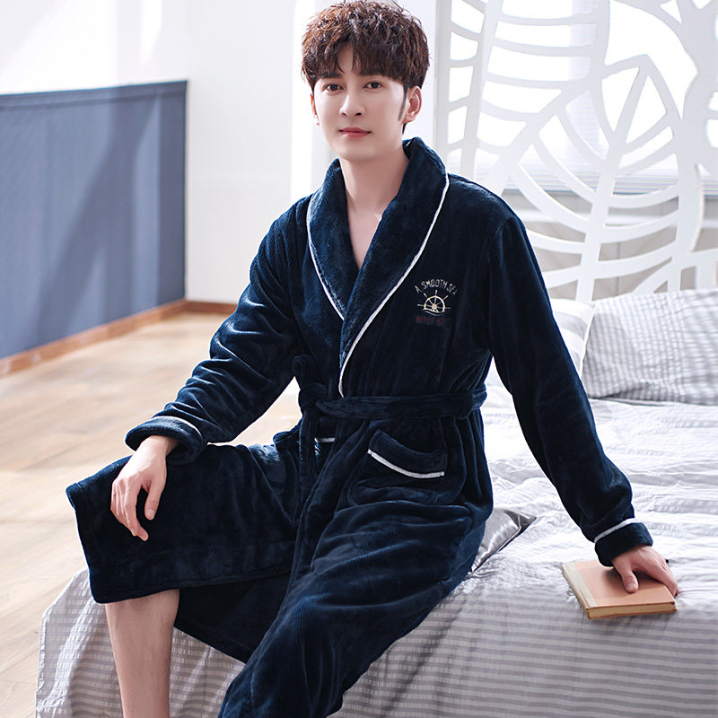 秋冬珊瑚绒一体式男士加肥男款浴袍 邦朵睡袍/浴袍