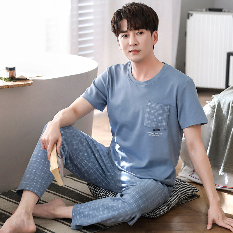 男士夏季纯棉短袖长裤男款短裤睡衣 邦朵睡衣/家居服套装