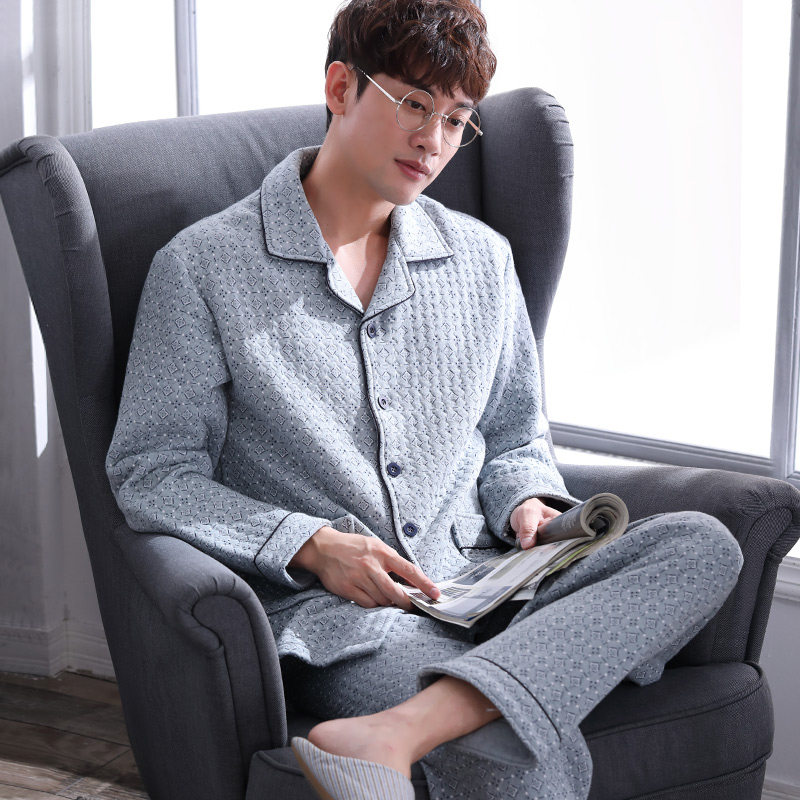 冬季男士纯棉夹棉秋冬款长袖睡衣 邦朵睡衣/家居服套装