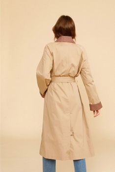 Rouj*2021 Autumn Beige Strappy Windbreaker Windbreaker Medium Long Jacket Women Classic Style ສິນຄ້າແນະນຳ