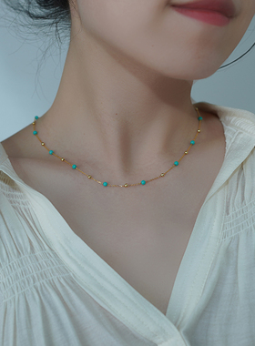 小众轻奢蓝松石金珠满天星项链清新多巴胺纤细锁骨链925纯银40912