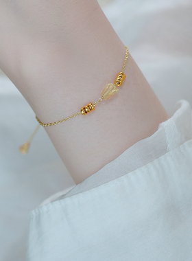 小众高级感黄水晶转运珠手链925纯银复古简约气质手环精致女50613