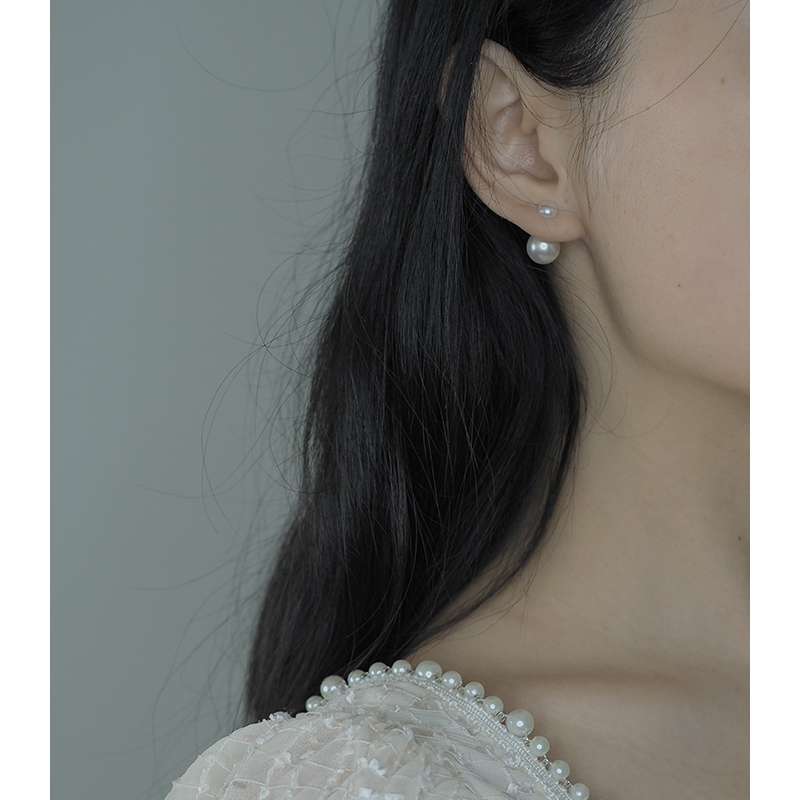 hzyeyuan双珍珠耳环14k包金小众设计感前后款耳钉耳饰百搭女00331
